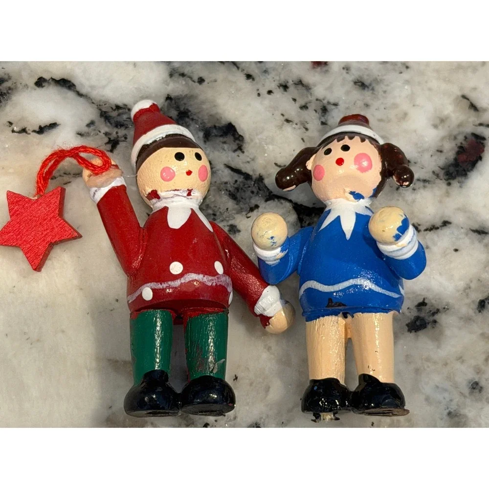 Kurt S Adler 2 Wooden Figures Miniature Vintage Christmas Advent Calendar Kitsch